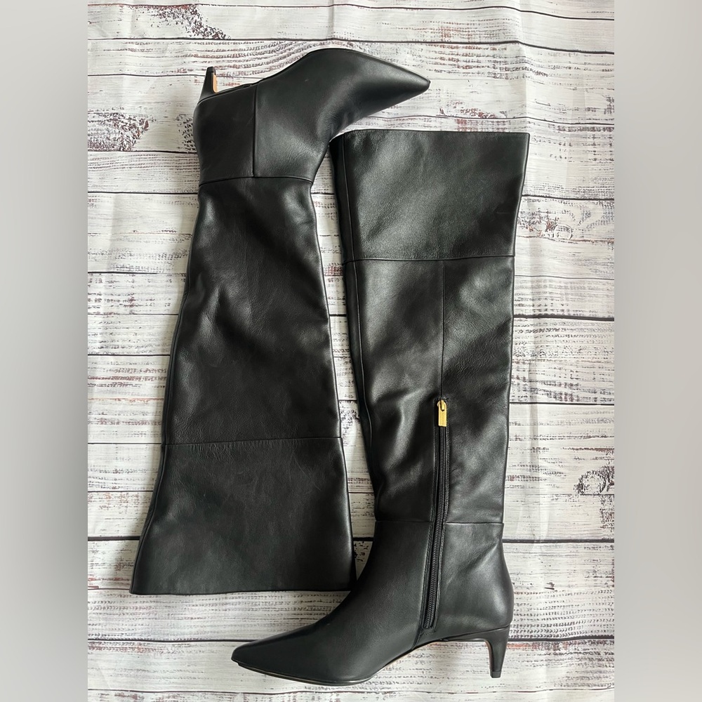 VINCE CAMUTO lana Over the Knee Leather Boot Black Gold Kitten Heel Size 9.5 NEW - Picture 6 of 14